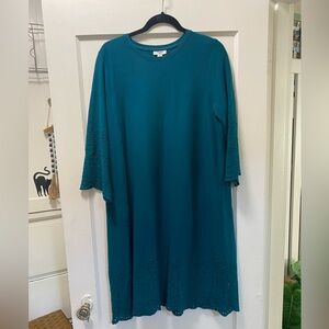 J. Jill Teal Long Sleeve Dress with Eyelet Accents